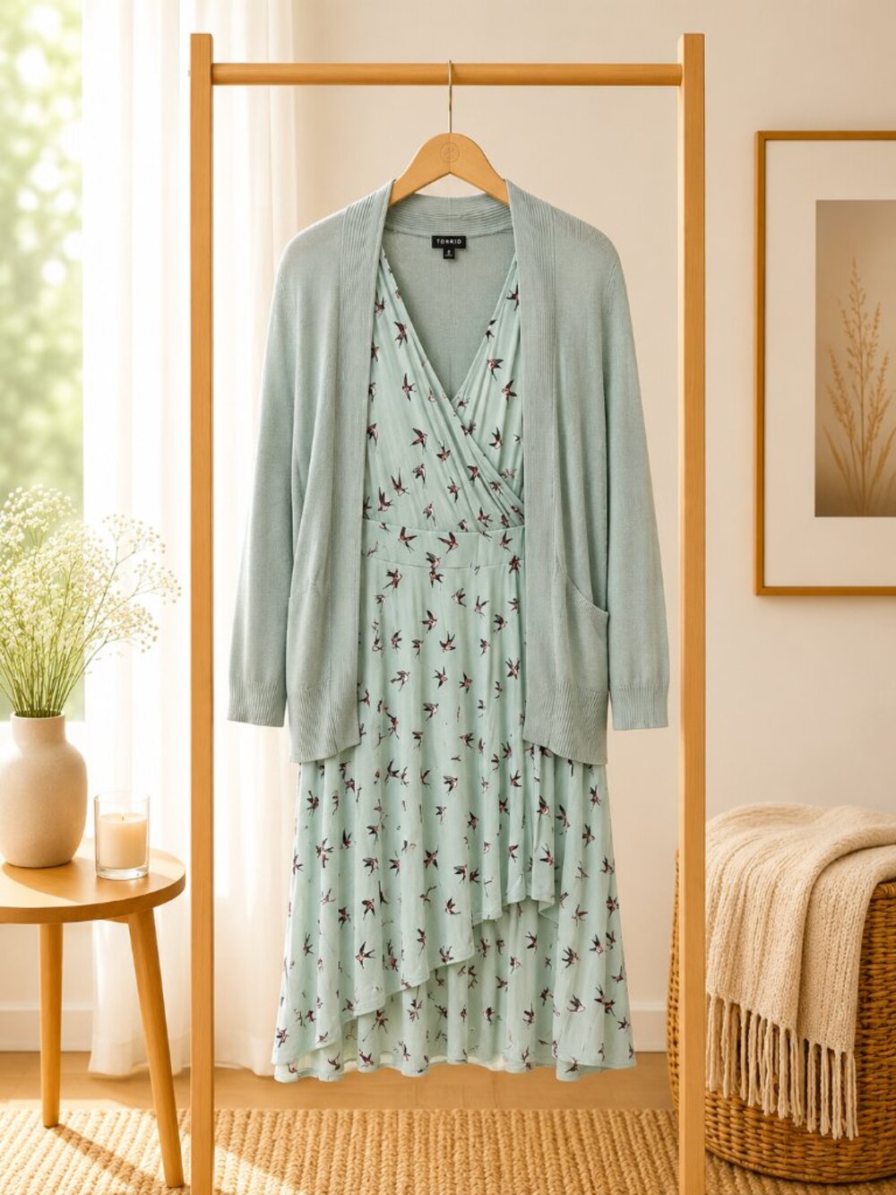 Torrid Mint Green Dress w Bird Print